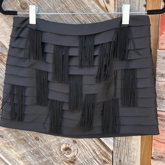 𝅺🌈 Bebe Black Grunge Micro Mini Skirt Fringe Layered - Picture 1 of 2